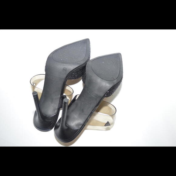 GUESS Black Rhinestone Embellished Heels with Clear Strap, Size 10M - Picture 7 of 7